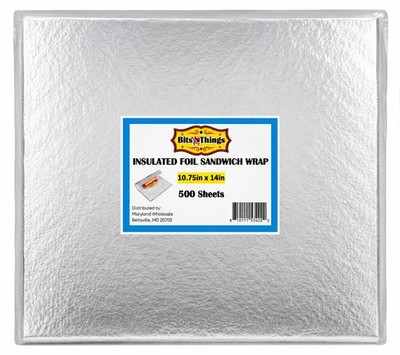 500 PCS Insulated Foil Sandwich Wrap Sheets 10.75x14 Inch Food Paper Bulk