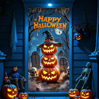 Halloween Door Cover for Halloween Decorations, Large Fabric Horror Pumpkins Doo