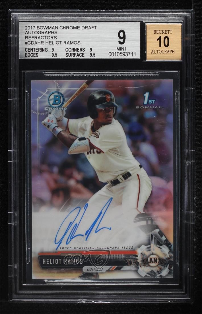 2017 Bowman Draft Chrome Pick Refractor /499 Heliot Ramos BGS 9 MINT Auto 0ul1