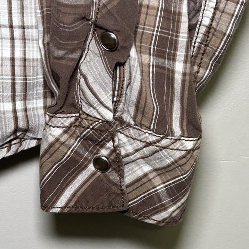 Helix Men's Large Brown Plaid Long Sleeve Shirt Western Pearl Snap Mens Large - Picture 3 of 7
