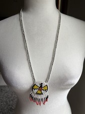 Native American White Symbol Seed Bead Necklace 24-inches