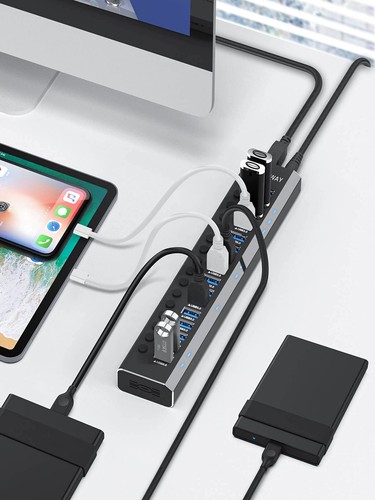 Powered USB Hub 16 Ports 96W USB 3.0 Data Hub Aluminum USB Hub 3.0 Splitter w... - Picture 7 of 7