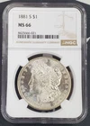 1881-S US Morgan Silver Dollar - NGC Graded MS 66