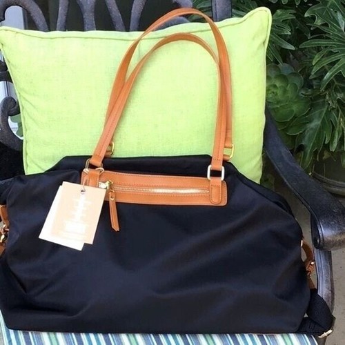 Miztique Womens Travel Bag Black / Saddle Brown Handles 19" x 8" x 11" NWT - Picture 6 of 7