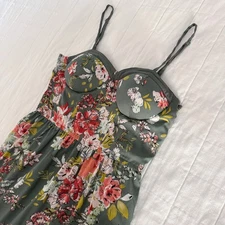 BOG Collective Band Of Gypsies MEDIUM Green Floral Smocked Maxi Dress Boho