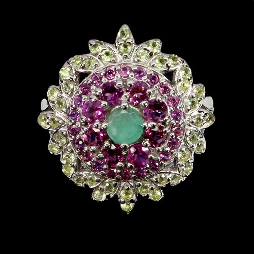 925 Sterlingsilber Ring Rund Smaragd Peridot Rhodolith Natur Edelstein Größe 9 - Bild 1 von 13