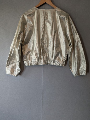 COS Fun Gold Cotton Cropped Jacket Barrel Sleeve Pockets Womens Size S Snap Zip - Picture 7 of 14