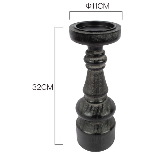 Willow & Silk Black Wooden 32cm Pillar Candle Holder Home/Room/Table/Shelf Decor - Picture 4 of 4