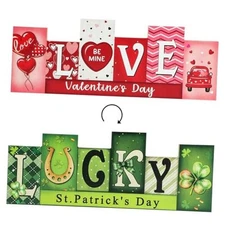 Valentine's Day & St. Patrick's Day Wooden Table Sign - LUCKY Large Red Green