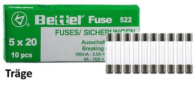 10x Feinsicherung Glas G Sicherung 5x20mm T Glassicherung träge G-Sicherung 250V