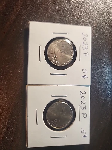 Lot of 2 .... 2023-P nickels both come from a uncirculated  roll