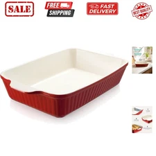 9x13-inch Deep Casserole Baking Dish for Lasagna, 135 oz Ceramic Pan with Han...