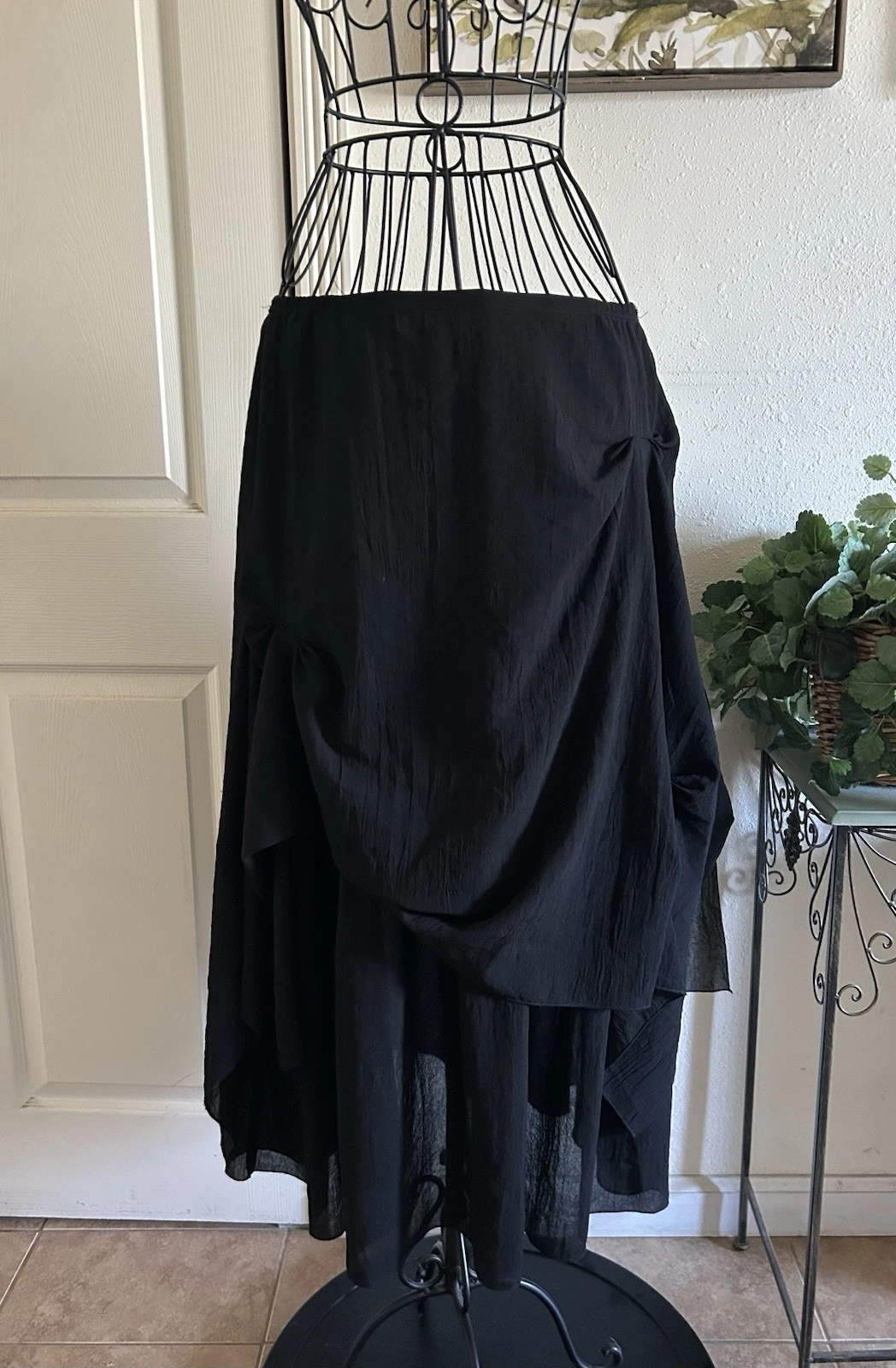 Hanna for La Journee Lagenlook Artsy Black 100% Linen Sheer Skirt Size 2