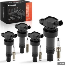 Set of 4 Ignition Coil Pack and Iridium Spark Plugs Compatible with Hyundai Velo