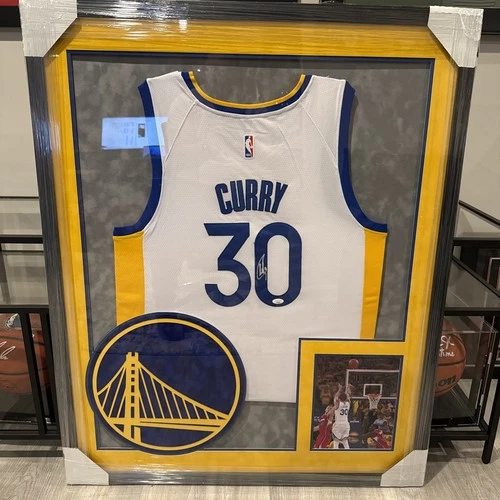 Stephen Curry Signed Authentic NBA Jersey Framed Suede 3D Logo Auto JSA 42X34