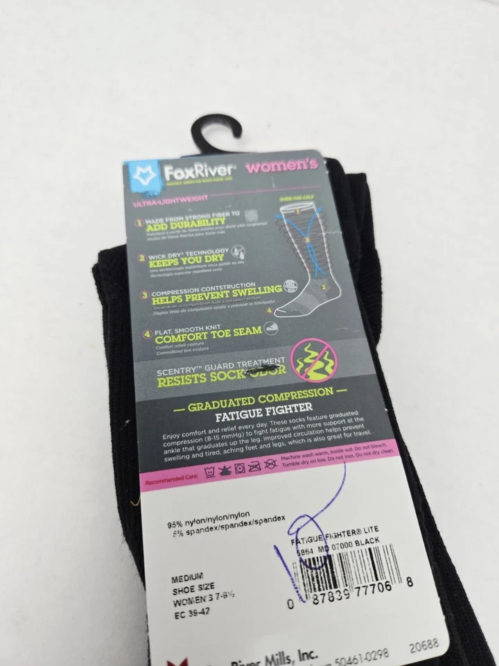Fox River Mujer Calcetines Scubs 2 Pares NUEVO Negro Talla Mediana Foto 4 de 4