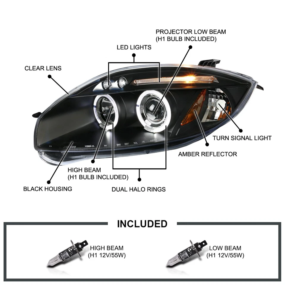 Black Fits 2006-2012 Mitsubishi Eclipse LED Halo Projector Headlights Left+Right Foto 3 de 4