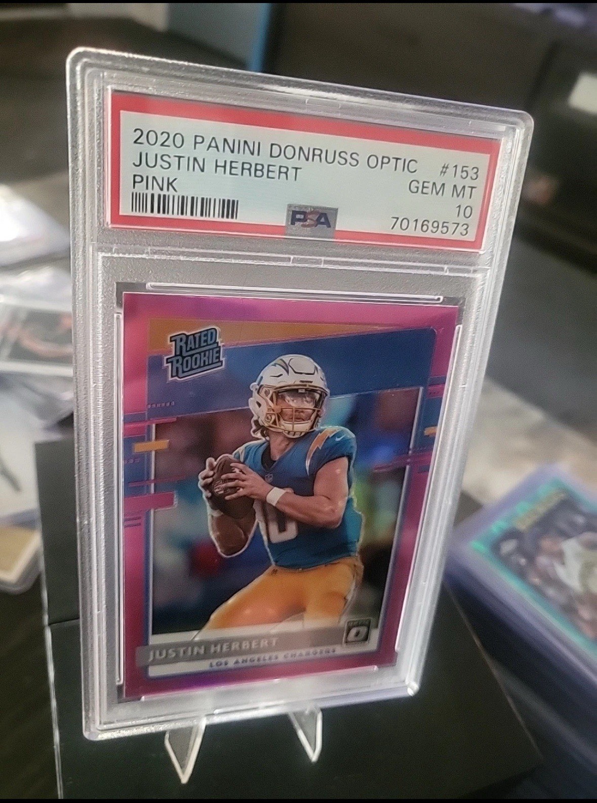 2020 Panini Donruss Optic Justin Herbert #153 Pink RC PSA 10 Chargers