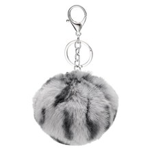 Pom Pom Keychain, Soft Cute Fluffy Ball Key Ring with Lobster Leopard Gray
