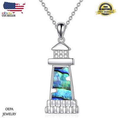 Lighthouse Necklace 925 Sterling Silver Lighthouse Opal Women's Necklace Jewelry