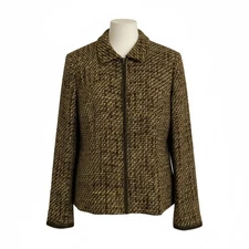 Madison Studio Tweed Jacket Brown Wool Blend Snap Button Jacket Sz 16 Classic 