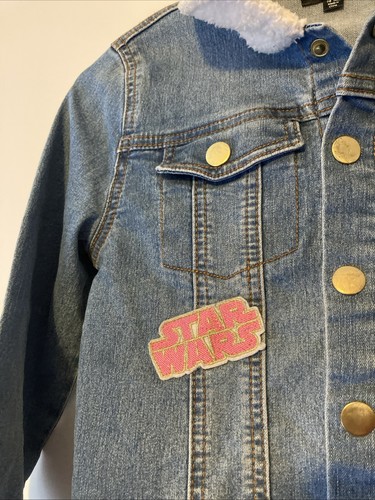 Star Wars Rebel Denim Sherpa Collar Girls Jacket MD 7/8 - Picture 3 of 5