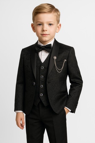 Sirri Jungen Jacquard Paisley Smoking Anzug 6-teiliges formelles Set Pageboy Abendessen Outfit - Bild 3 von 8