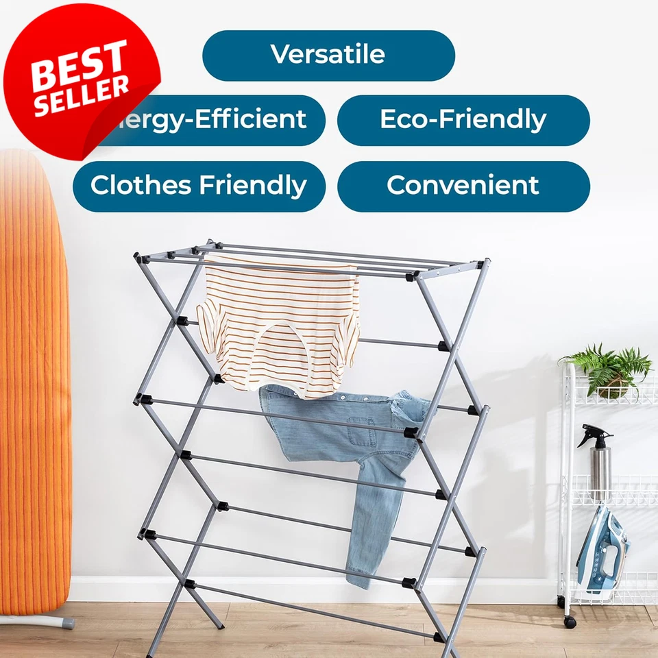 Collapsible Laundry Drying Rack Sturdy Steel Foldable Portable 50LB Capacity US - Image 3 of 4