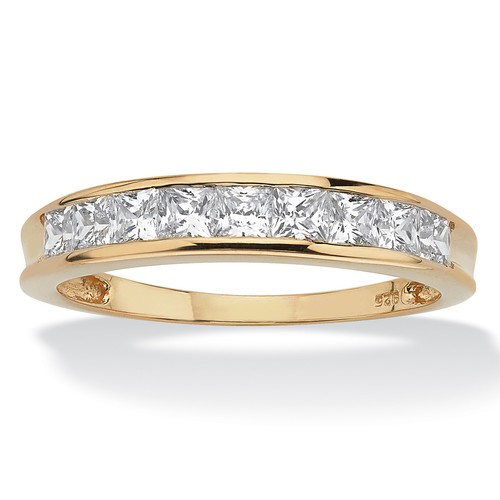 Anillo de circonita cúbica con conjunto de canales de .81 TCW en plata de ley chapada en oro amarillo de 18 k - Imagen 1 de 4