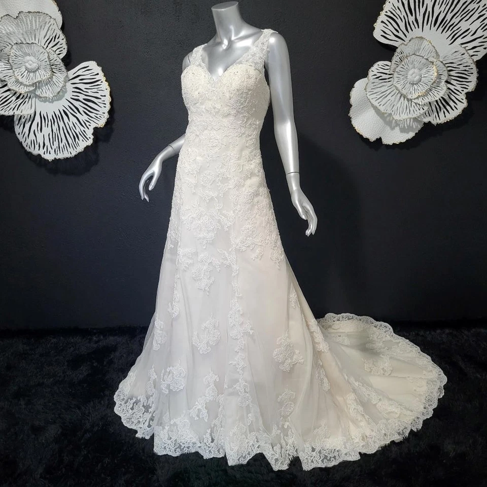 NWT~$1475~ELLA ROSA~8/10~IVORY EMBELLISHED CRYSTAL BEADED WEDDING DRESS GOWN - Image 2 of 4