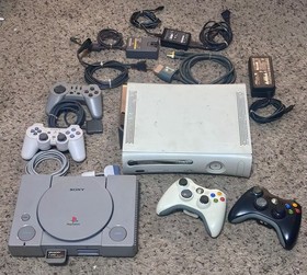 Large Game Console, Controller, & Cable Lot &mdash; Sony PlayStation PS1 Xbox 360!!!