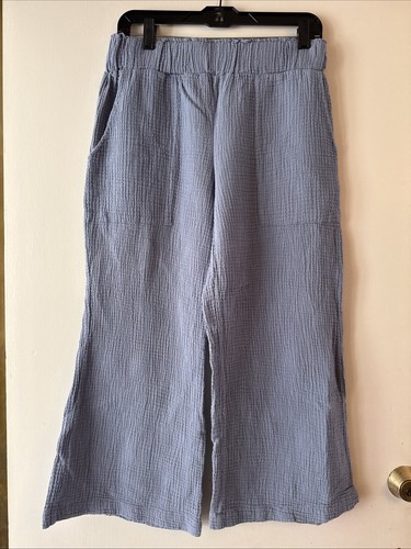 Indigo Rein Gauze Beach Pants Cropped Wide Leg Large Blue Gray - Picture 1 of 13