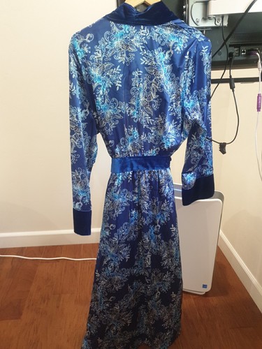 Morgan Taylor Intimates S XL Silky Feeling BlueFloral Kimono Robe Belted Pockets - Picture 12 of 20