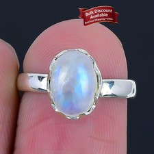 Natural Rainbow Rainbow Moonstone 925 Sterling Silver Cluster Boho Ring Jewelry