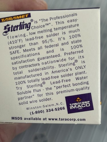 Lead Free Solder 2 Oz. Plumbing/General Purpose Solder, Silver Bearing Purple Bx - Picture 6 of 6