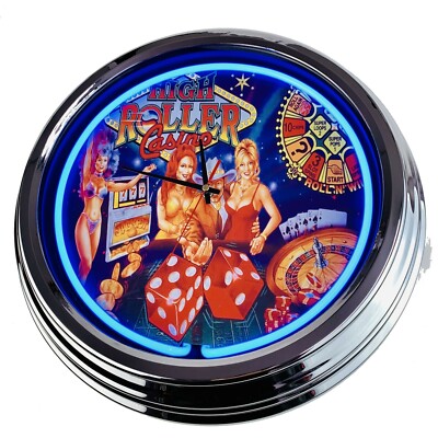N-0583 Wanduhr ''Flipper High Roller Casino Stern 2001'' Neonuhr Küche Wohnzimmer 