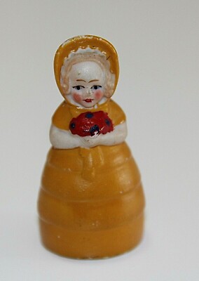 vintage hertwig Bonnet doll *＊ Vintage 1920s HERTWIG TINIES 2” Yellow Bonnet Lady Doll with