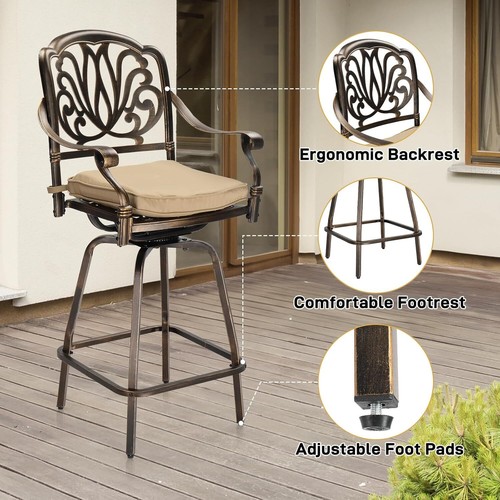 2x Patio Swivel Bar Stools,All-Weather Bar Height Bistro Chairs Elizabethan Back - Picture 4 of 7