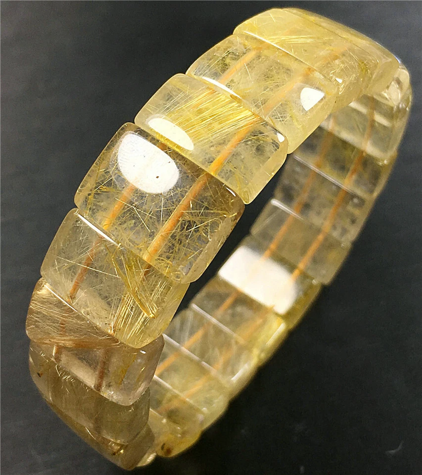 Natural Golden Titanium Rutilated Quartz Crystal Beads Bracelet Bangle - Image 4 of 4