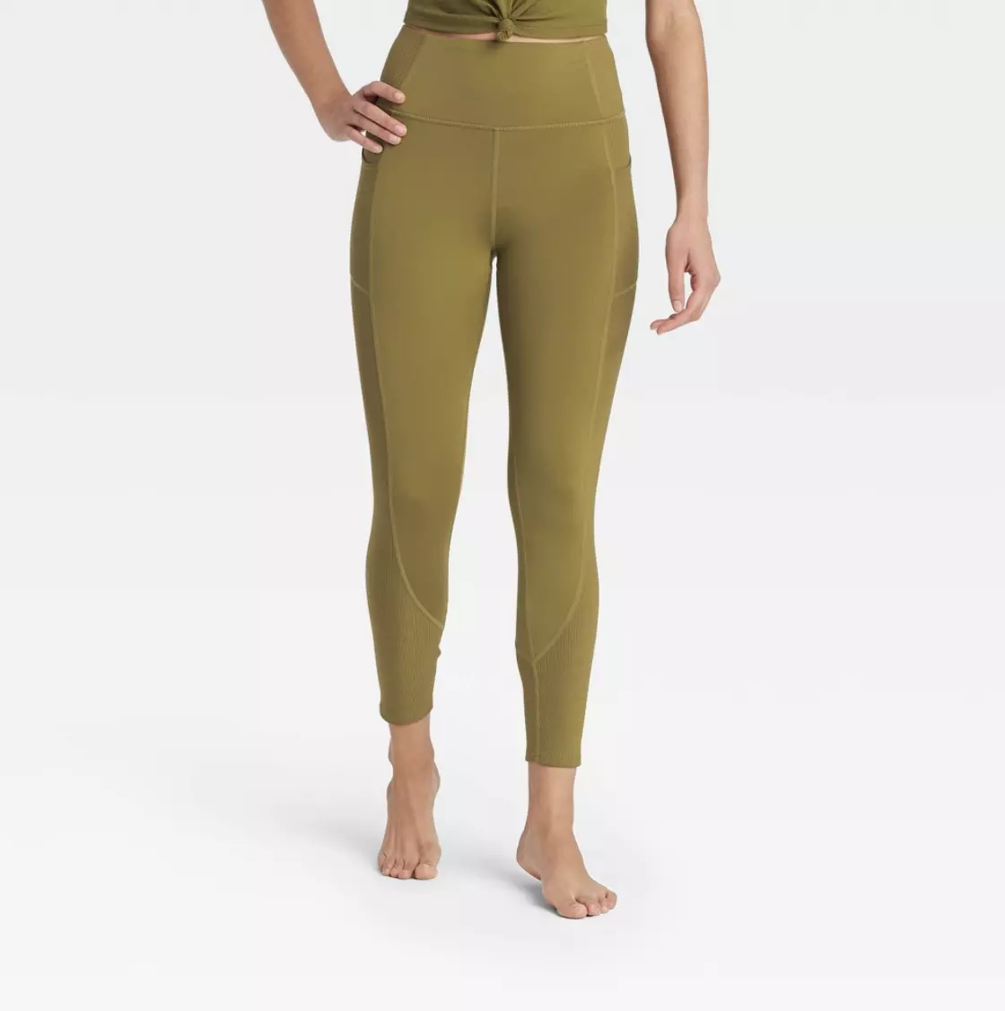 Women's Ultra High-Rise 7/8 Leggings with Ribbed Panels JoyLab Army Green  XS