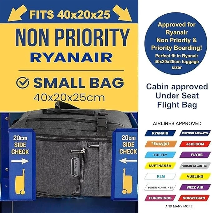 Ryanair Approved Cabin Bag Under Seat Baggage 40x25x20cm Luggage Carry On Travel - Image 2 of 4