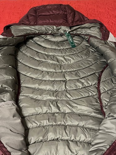 LL Bean Womens LARGE Ultralight 850 Down Hooded LONG Coat Jacket Parka Dark Plum - Picture 8 of 21