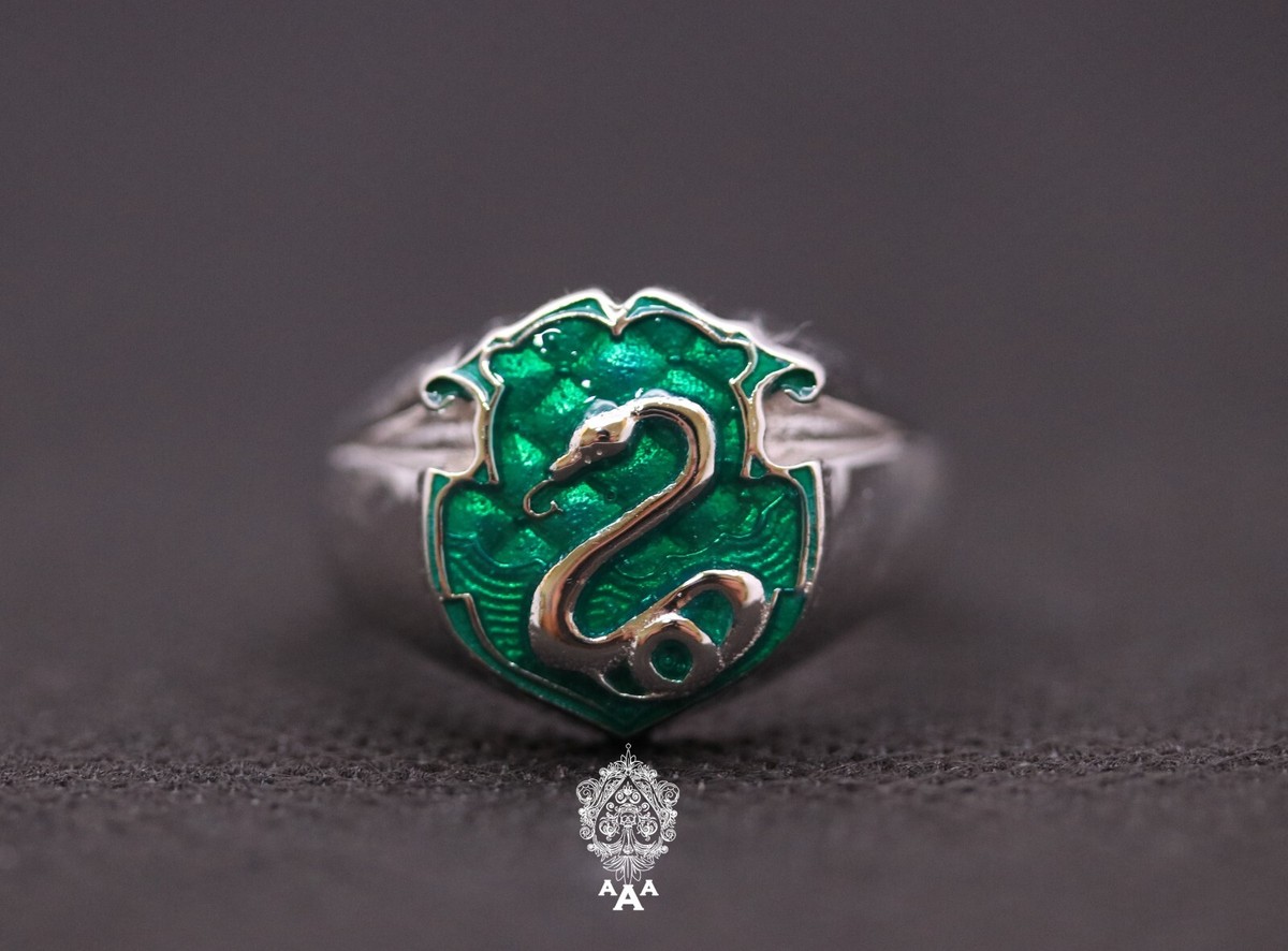 Green Snake Ring Slytherin Silver Ring Silver 925 Green Enamel Slytherin  House