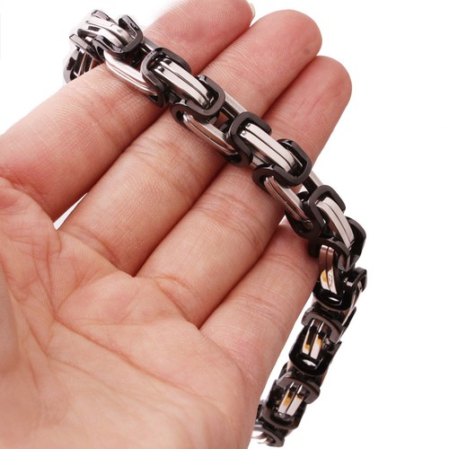 4/6/8mm Mens Womens Silver Gold Black Stainless Steel Byzantine Chain Bracelet - Picture 8 of 38