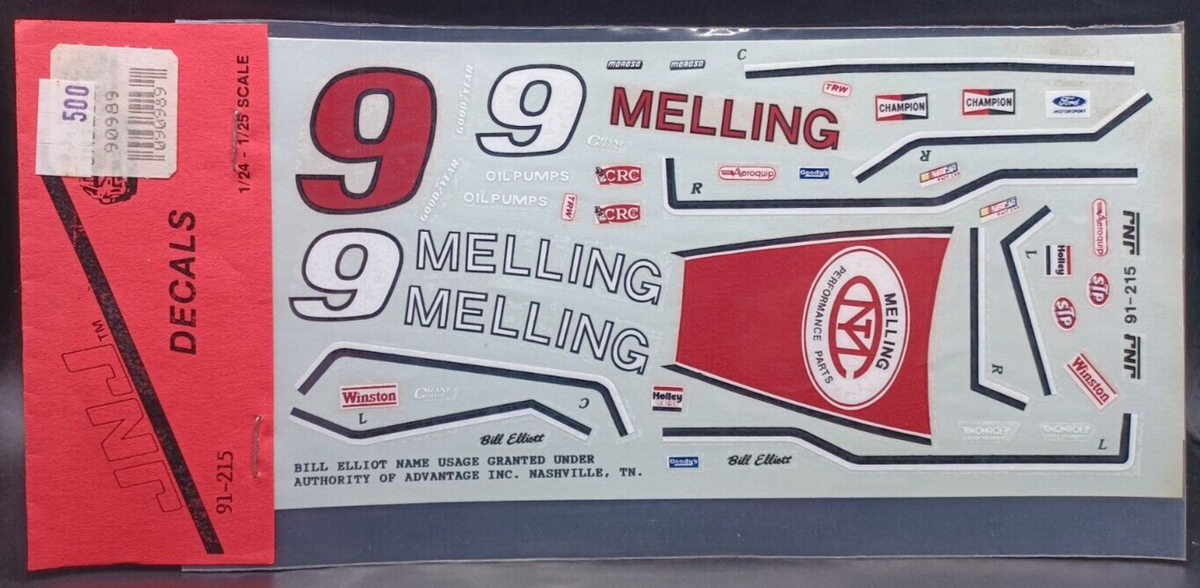 メイ JNJ | No. 91-215 | 1:24 Bill Elliot #9 Melling Decals | eBay