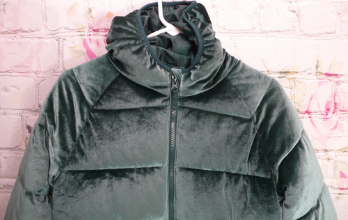 Old Navy Velvet Botanical Green Hooded Puffer Jacket for Girls Sz XL(14) - Picture 5 of 11