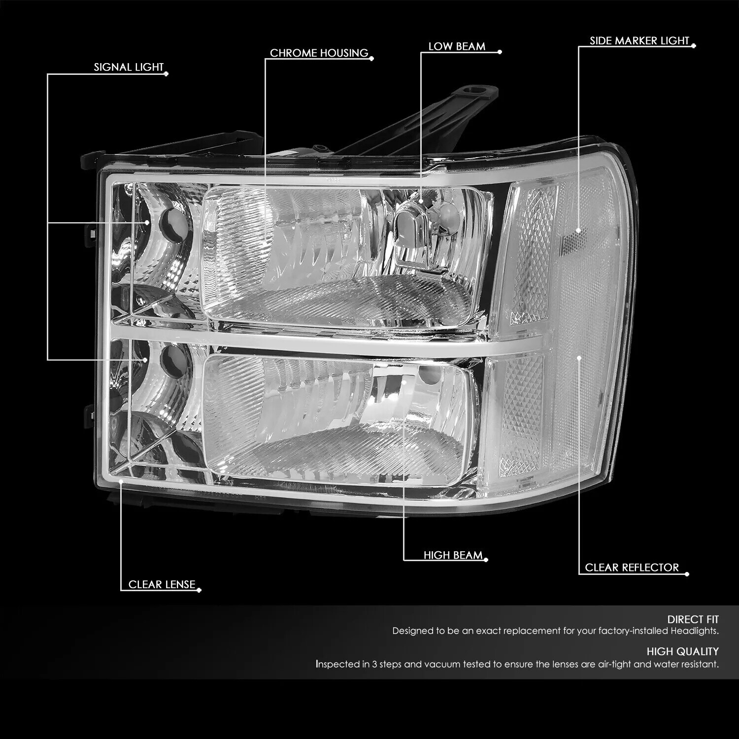 Chrome Housing Headlights Headlamps Set For 20072014 GMC Sierra 1500