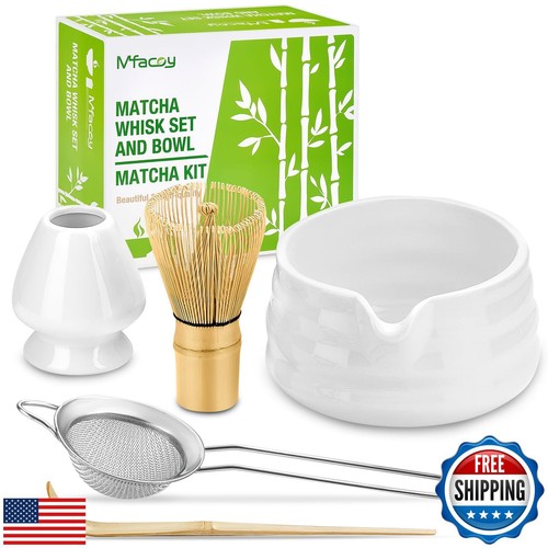 Matcha Whisk Set, Japanese Tea Set (5pcs) includes Matcha Bowl with Spout (19