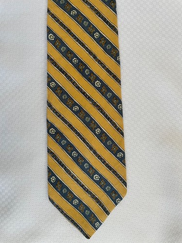 Geoffrey Beene Floral Yellow Blue Flowers Silk Striped Summer Necktie