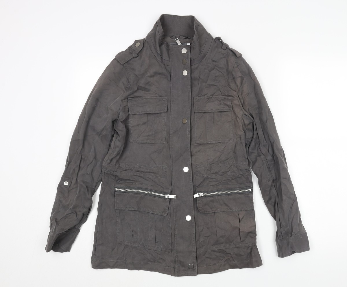 Mint Velvet Womens Grey Military Jacket Size 12 Zip